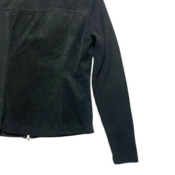 AMI Leather Moto Jacket Women Size Medium Black Suede Full Zip Up Pockets Bomber - Picture 8 of 13